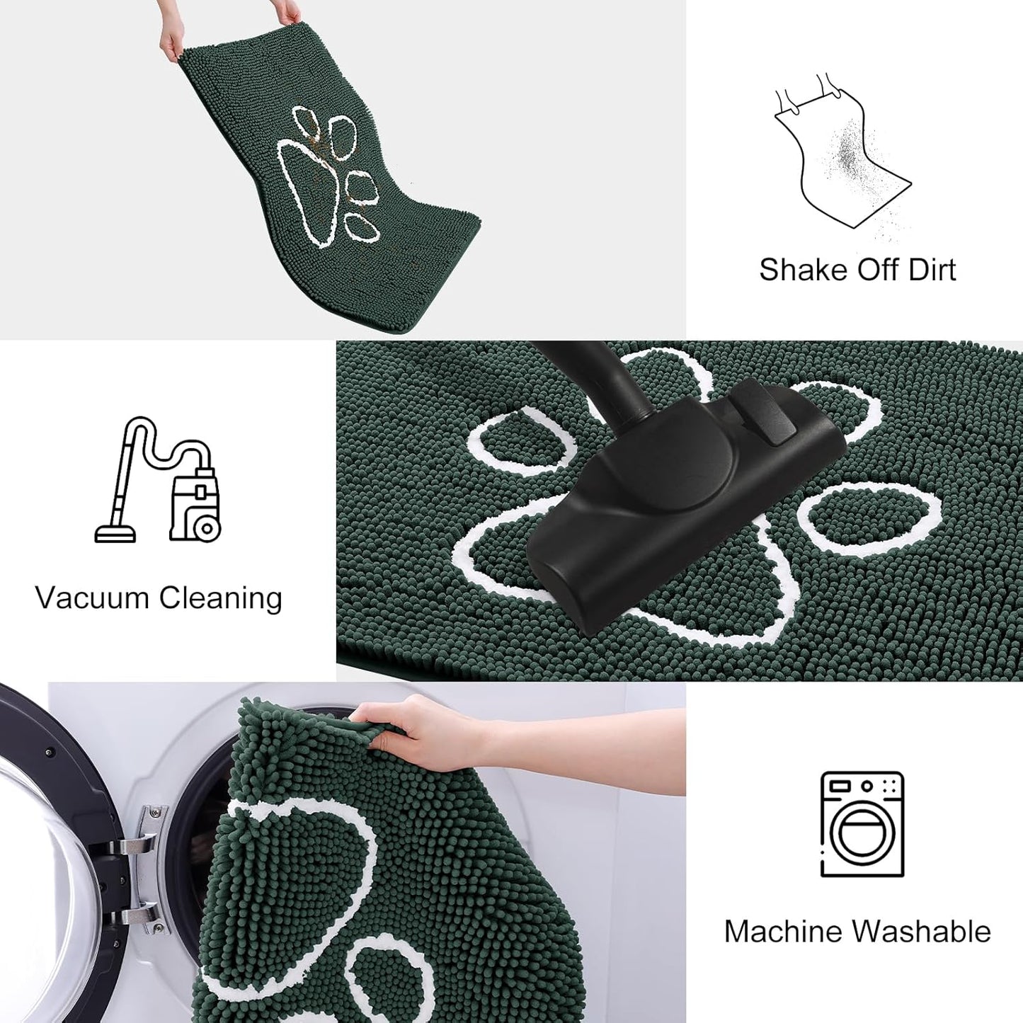 Smiry Dog Door Mat for Muddy Paws, Absorbent Dirt Trapper Non Slip Quick Dry Washable Chenille Mat for Mud Dogs, Entry Rug for Indoor and Outdoor (47x24 Inches, Green)