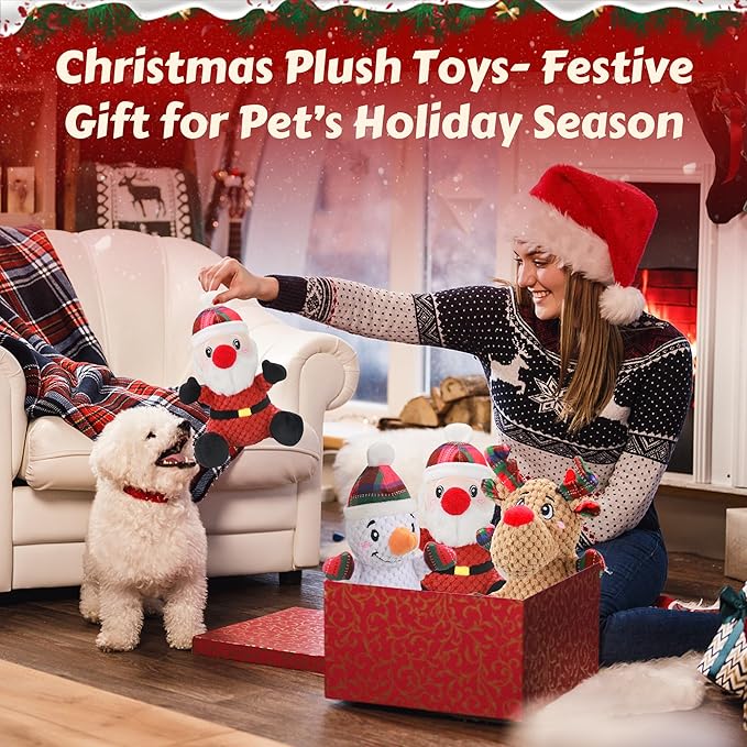 Squeaky Dog Toys, 3 Pack Dog Chew Toys with Crinkle Paper for Puppy, Small, Medium, Large Dogs, Interactive Pet Holiday Toys for Training and Reducing Boredom