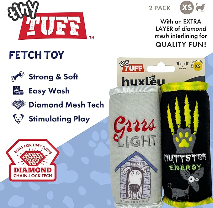 Huxley & Kent Tiny Tuff | Gotta Go-Go | Extra Tough Dog Toy for Small Dogs | 2-Pack Funny Dog Toy | Features Squeaker, Crinkle | Machine Washable