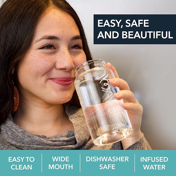 mayu Travel Water Bottle with Bamboo Lid - Eco Friendly & BPA Free Borosilicate Glass | Adult and Kids Bottles with Cap - Leak Free Design - Non-Toxic Reusable Bottle for Everyday Use | 0.5L, 17OZ