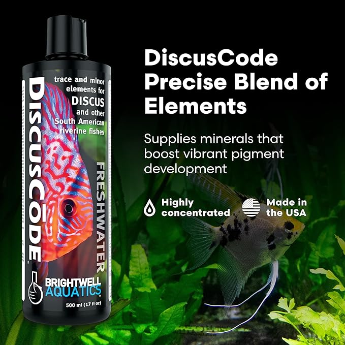 Brightwell Aquatics DiscusCōde Trace and Minor Element Supplement Supports Coloration Nerve Function Overall Health in Discus and Amazonian Freshwater Fish, 2L