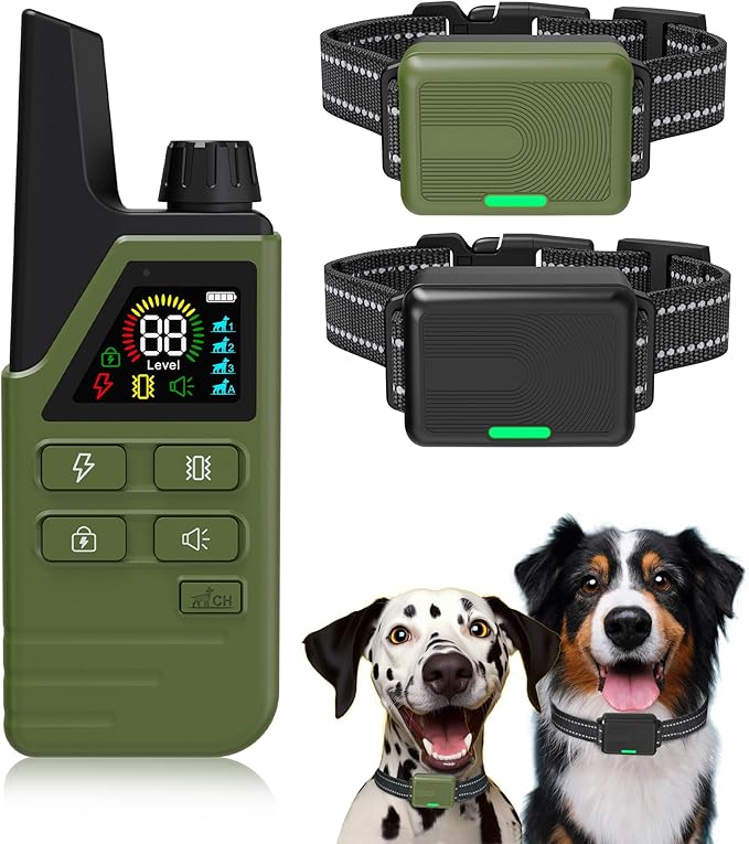 Dog Shock Collar 2 Dogs (5-120Lbs) - 4500FT Dog Training Collar with 3 Training Modes, Security Lock,IP67 Waterproof＆Rechargeable e-Collar with Remote for All Breeds (Green)