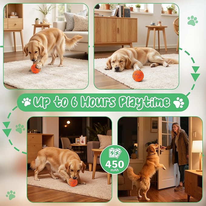 Smart Interactive Dog Toys,Vibrating Dog Ball,Dog Chew Toys,Balls for Dogs，Chew-Proof Shell,Automatic Moving/Bouncing/Rotating, E-TPU Material,Ip68 Waterproof