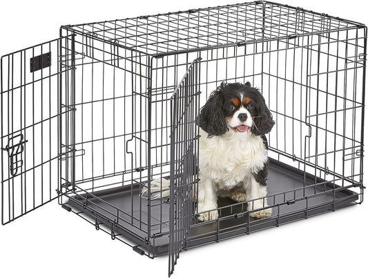 MidWest Homes for Pets 30-Inch Two-Door iCrate Folding Dog Crate with Divider Panel, Leak-Proof Tray & Secure Latches – Metal Wire Kennel for Medium Breeds – Portable, Durable & Easy to Assemble