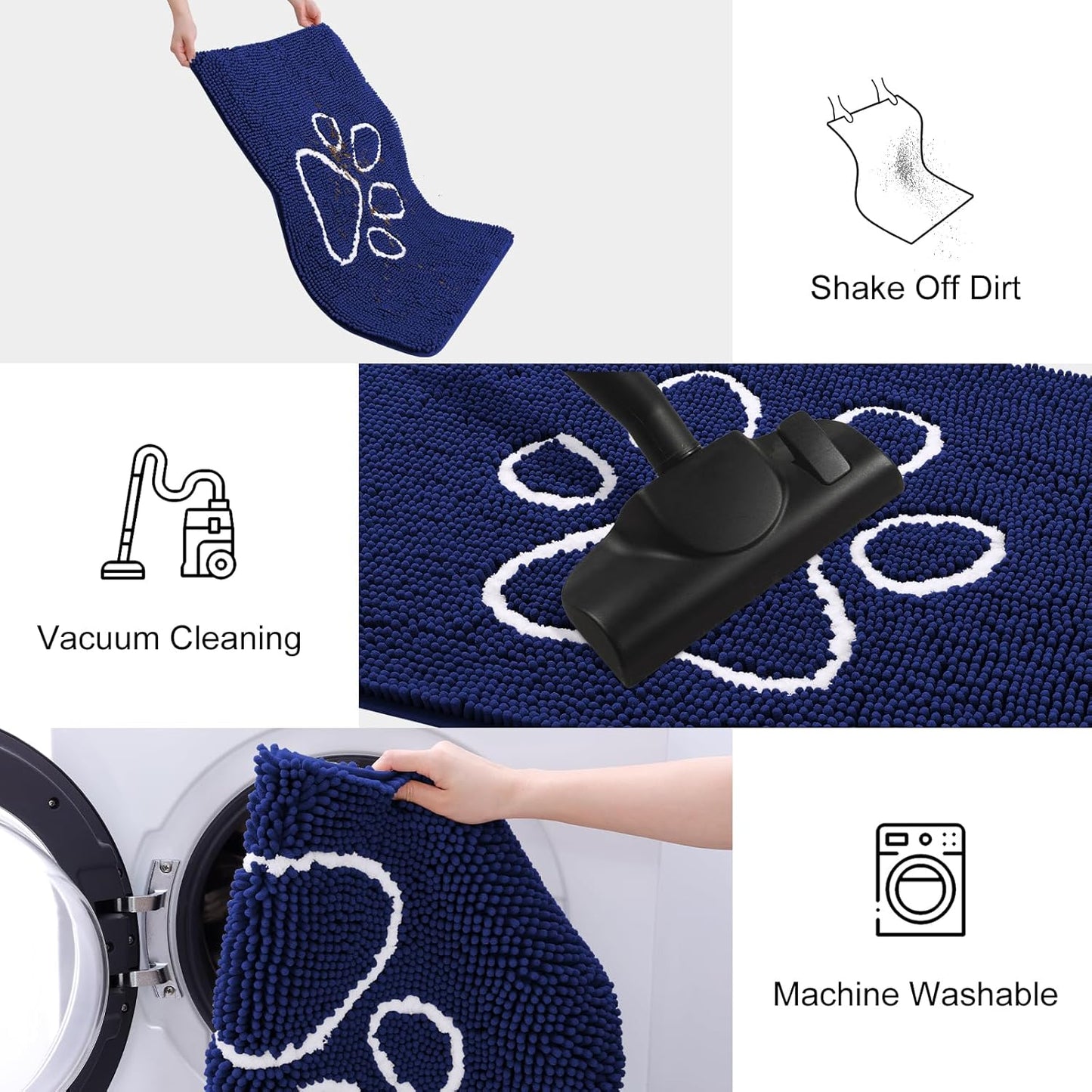 Smiry Dog Door Mat for Muddy Paws, Absorbent Dirt Trapper Non Slip Quick Dry Washable Chenille Mat for Mud Dogs, Entry Rug for Indoor and Outdoor (48x30 Inches, Navy Blue)