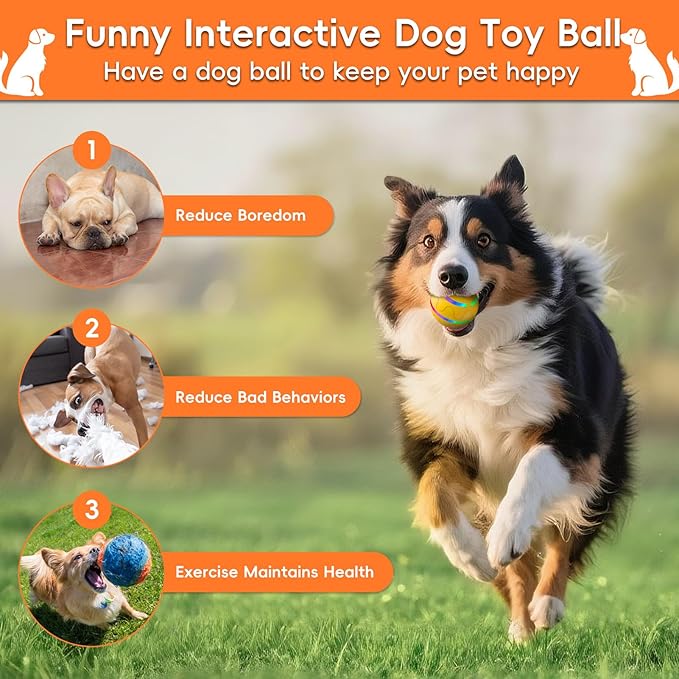 Interactive Dog Toy, Smart Interactive Dog Ball for Medium Large Dogs, Automatic Moving Vibrating Ball for Pets. Bouncing Pet Toys, Safe Material, Rechargeable and Waterproof