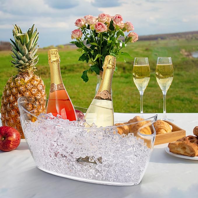 Ice Bucket for Parties, Clear Acrylic Champagne Bucket with Handle, 6 Liter Beverage Ice Tub, Wine Beer Drink Buckets for Mimosa Bar, Cocktail Beer Bottle
