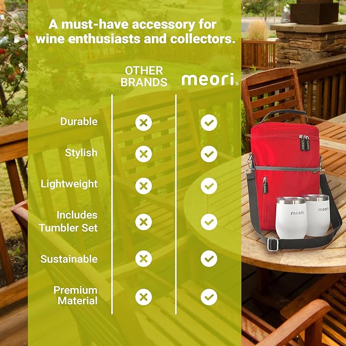 meori 2-Bottle Insulated Wine Tote + Tumbler Set with Lids Bundle Gifts for Wine Lover Women | Hibiscus Red