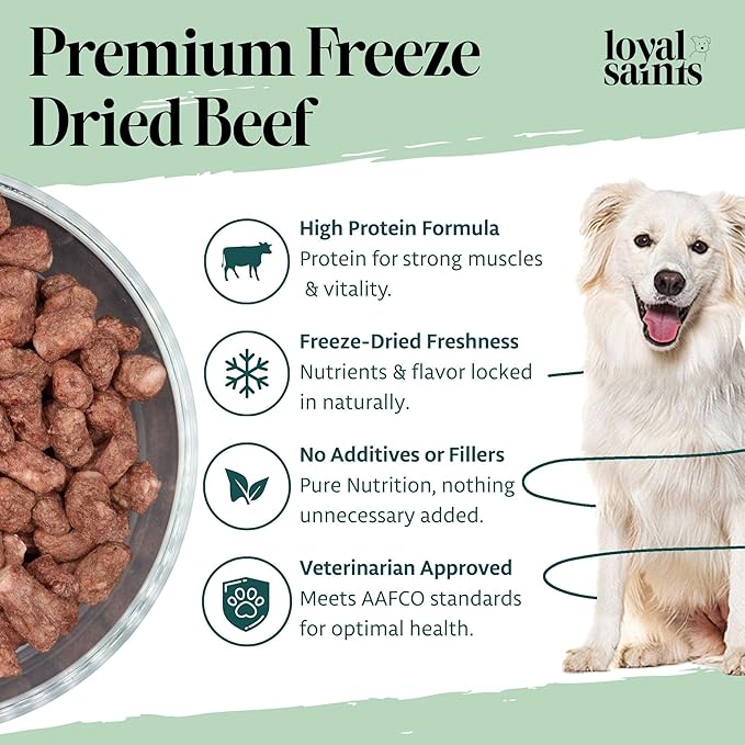 Freeze Dried Raw Dog Food - Premium Beef Flavor with High Protein and Grain Free Dog Food for Small or Large Breeds and Picky Eaters - Versatile as Meal Topper, Snack, and Treats, 5 Oz