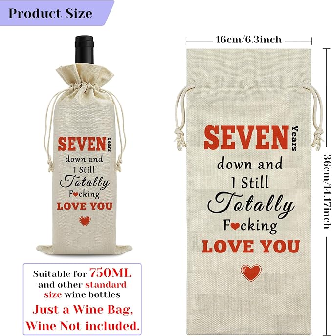 7th Year Marriage Gift for Couple Wife Husband Wine Bag 7th Anniversary Wedding Gift for Women Men Wine Gift Bag Valentine Birthday Christmas Gift for Him Her Drawstring Wine Wrapping Bag