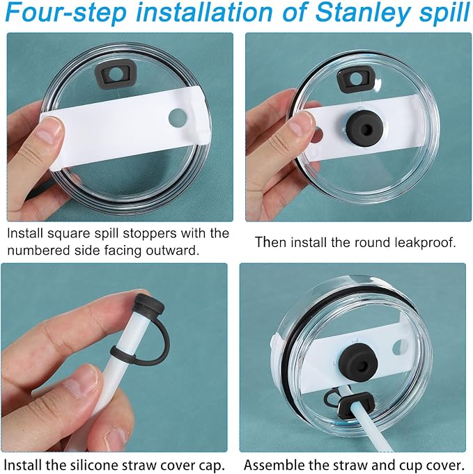 PATIKIL Silicone Spill Stopper for Straw Cup 2.0 40oz/ 30oz, Set of 9 Tumbler Accessories Including 3 Straw Cover Cap, 3 Square Spill Stopper and 3 Round Leak Stopper, Black