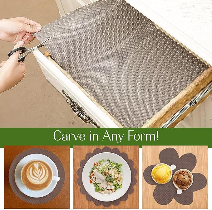 EVALAND 12 INCHES x 33 FEET (394 Inches) Non-Slip Shelf Liner, EVA Kitchen Liner, Non-Adhesive Liner, Smooth Drawer Liner, Durable Strong Grip Liner, Stain-Proof Shelf, Cabinet Liner, Beige