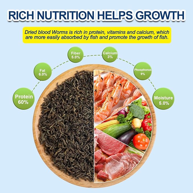 Freeze Dried Blood Worms for Fish – Natural High Protein Fish Food,Enhances Color & Growth for Betta,Cichlid, Goldfish, Guppy (3 oz)