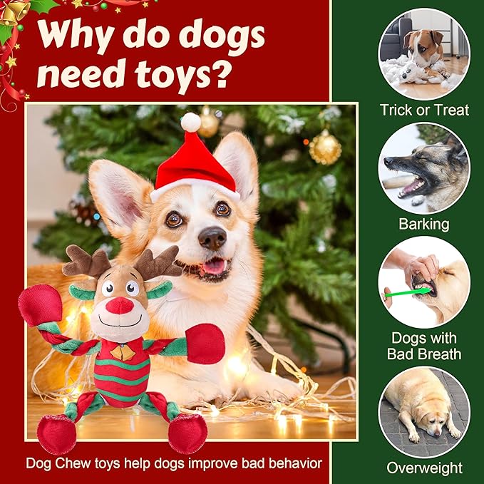 Squeaky Dog Toys, Dog Chew Toys with Crinkle Paper for Puppy, Small, Medium, Large Dogs, Interactive Pet Holiday Toys for Training and Reducing Boredom