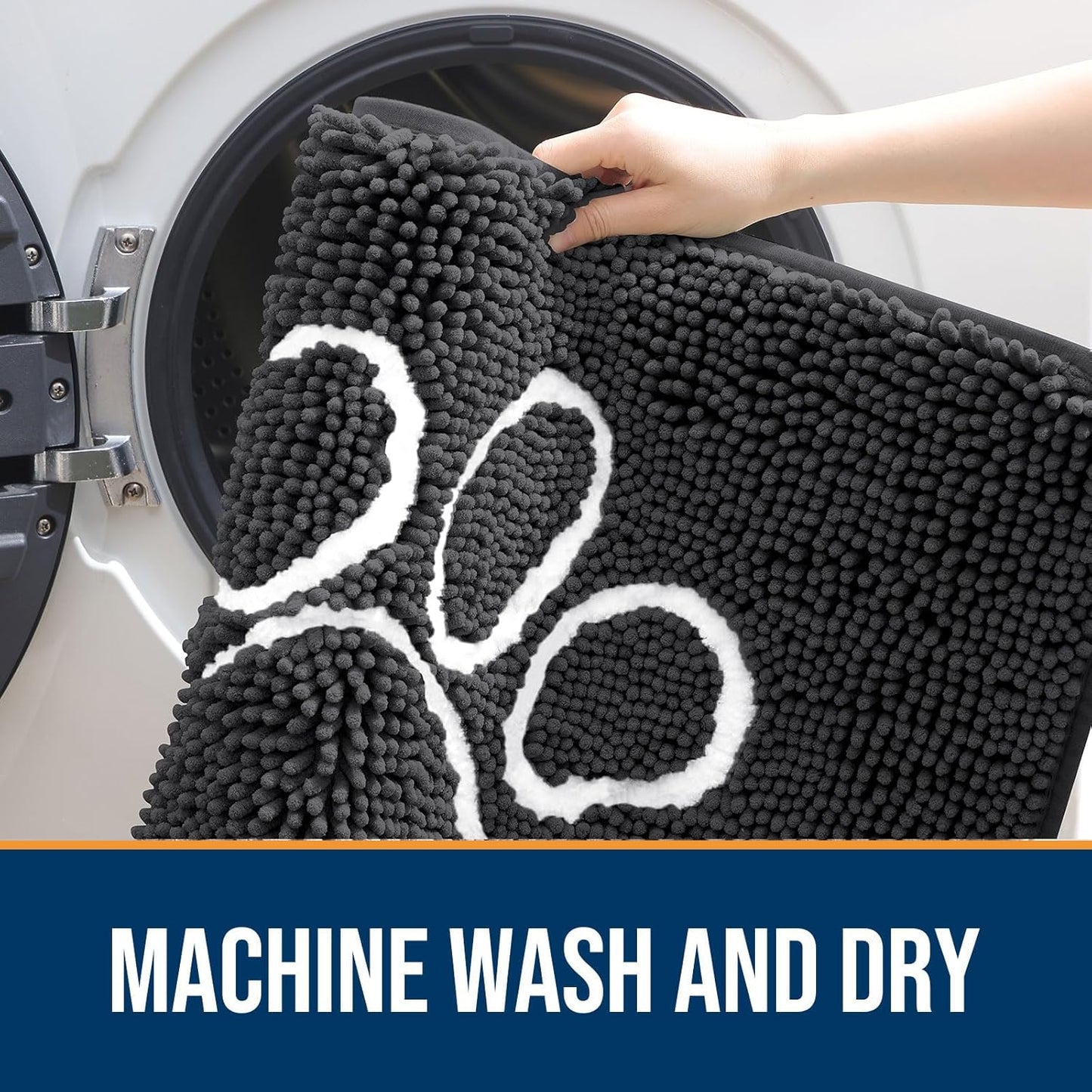 OLANLY Door Mat for Muddy Dog Paws 48x30, Ultra Absorbent Chenille Mud Doormat with Paw Print Design, Non-Slip Washable Doormat for Indoor Entryway, Quick-Dry Pet Bed Mats for Dirty Dogs, Dark Grey