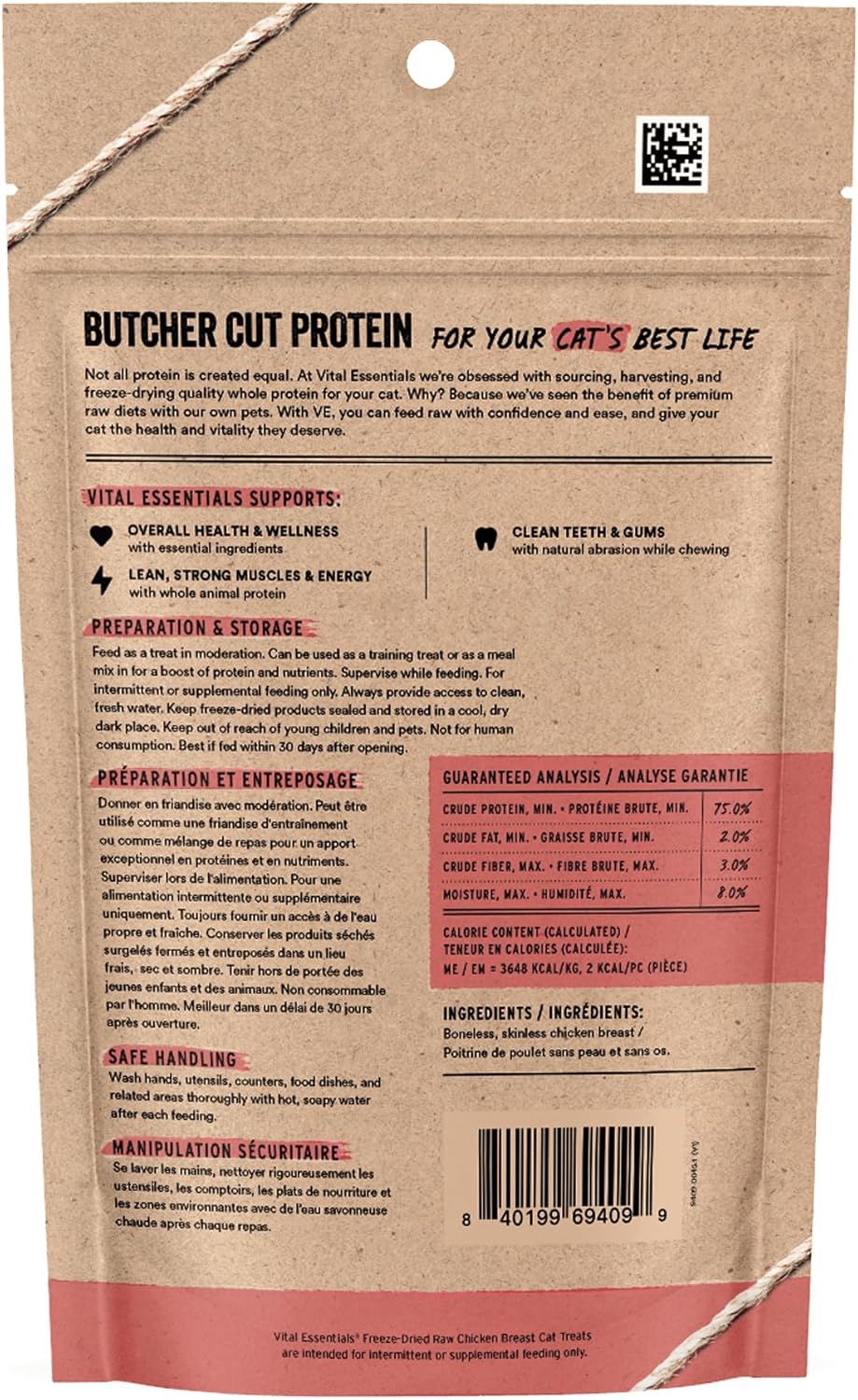 Vital Essentials Chicken Breast Cat Treats, 2.1 oz | Freeze-Dried Raw | Single Ingredient | Grain Free, Gluten Free, Filler Free