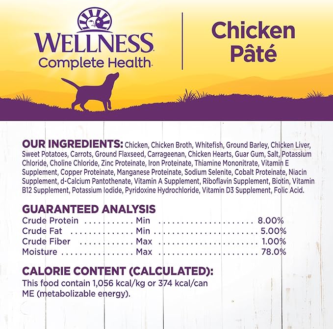 Wellness Complete Health Natural Wet Canned Dog Food, Chicken & Sweet Potato, 12.5-Ounce Can (Pack of 12)