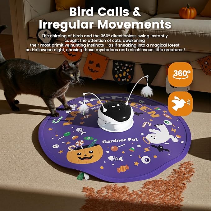 Gardner Pet Halloween Cat Laser Toys, Chargeable 5 in1 Hide and Seek Automatic Interactive Cat Toy, Moving Ambush Feather, Track Balls,Indoor Exercise Kicker 24 inch Cover for All Breeds, Chirping