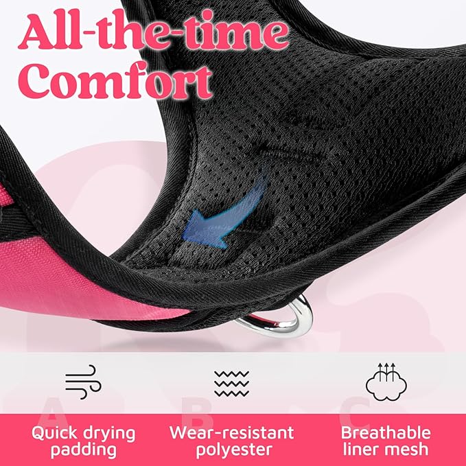 rabbitgoo Dog Harness Small Sized, No Pull Dog Vest with 3 Buckles, Adjustable Soft Padded Pet Harness with Easy Control Handle and Reflective Strips, Pink, S