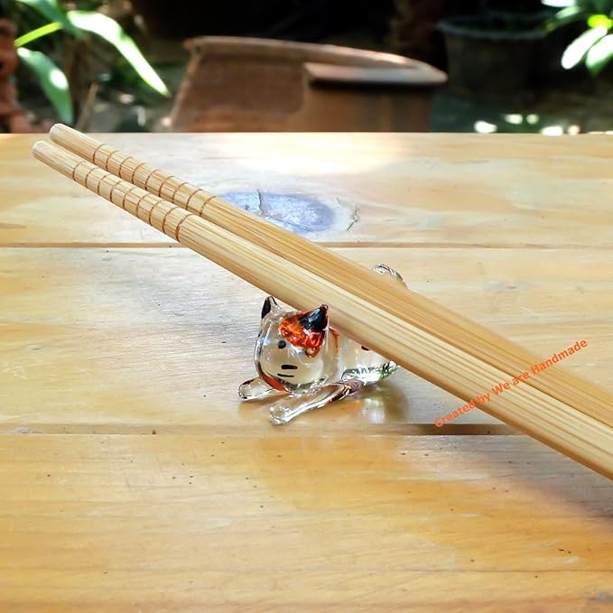Handmade Cat Figures Glass Blown Art Chopstick Rest Dinner Decoration/Miniature Pet Animals/Collectible Figurines Gift Ideas/Tiny Ornament Cool Stuff Decor No.2