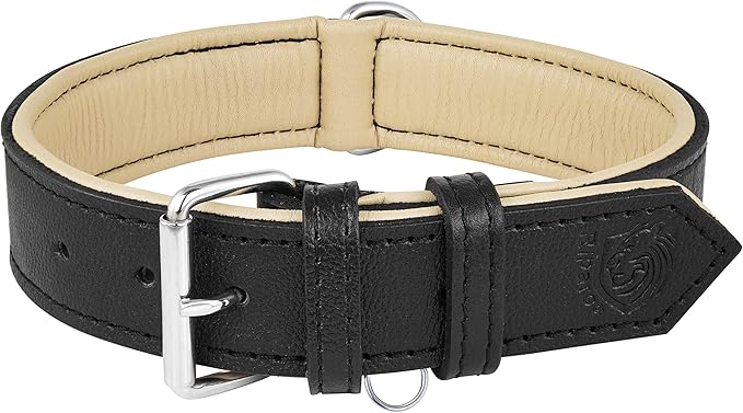 Riparo Adjustable Leather Dog Collar - Heavy Duty Wide Dog Collar for Small, Medium, Large and Extra Large Dogs with Dog Tag Holder (XL: 1.75" Wide for 21”-25” Neck, Black)