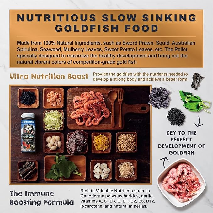 Ultra Fresh Sinking Goldfish Food, Color Enhancing, Balanced Diet, All Natural Ingredients, Clear Water Formula, Slow Sinking Gold Fish Pellets, Goldfish Ultra Color 16.22 oz