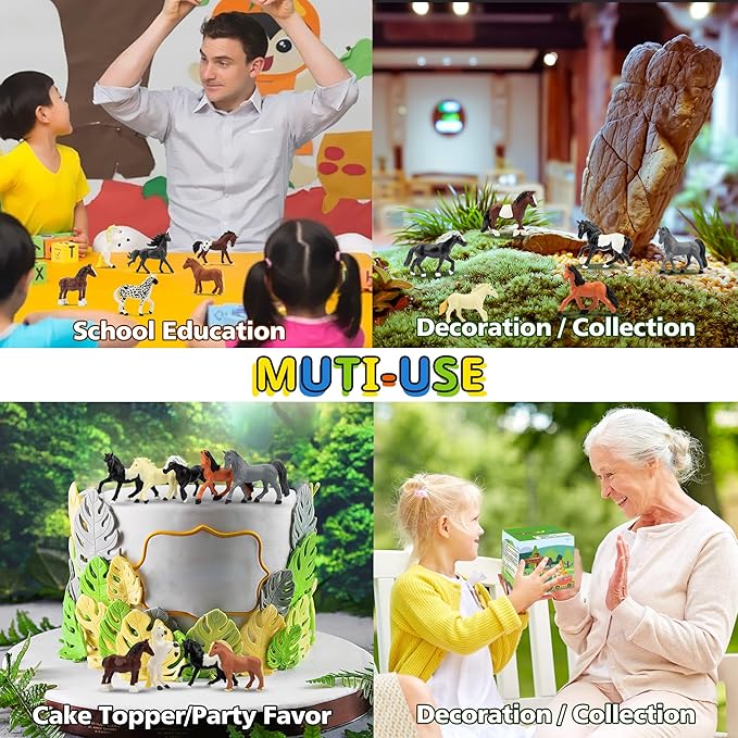 Toymany 12PCS 2-3" Tiny Horse Figurines Toy Set, Plastic Pony Small Foal Figures, Easter Eggs Birthday Gift Cupcake Horse Cake Topper for Kids Toddlers