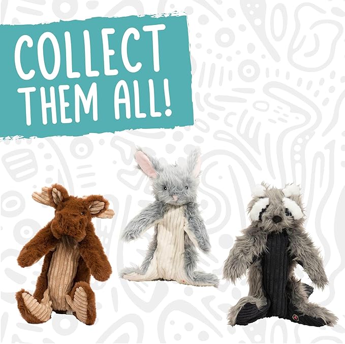 HuggleHounds X-Brace - Interactive Dog Plush Toys to Keep Them Busy, Squeaky Crinkle Puppy Toy for Small, Medium, & Large Dogs, Durable Internal Knotted Rope, Minimal Stuffing - Redwood Raccoon