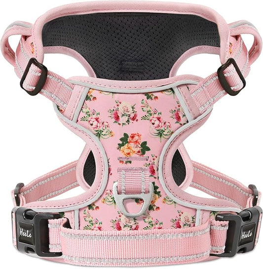 HEELE Dog Harness Harness for Small Dogs No Pull Dog Vest Harness for Small Dog with Soft Padded Handle Reflective for Outdoor Training, Flower-Pink, XS