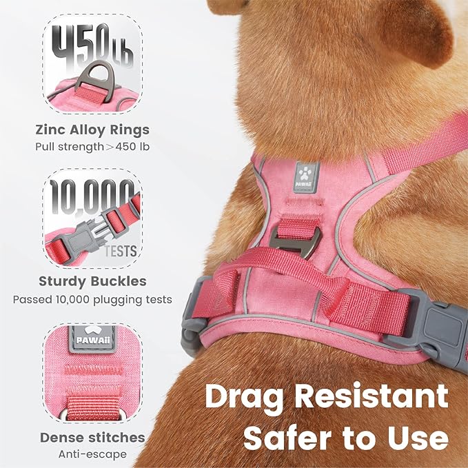 Pawaii Mimi Pink Small Dog Harness, No Choke, Adjustable Soft Padded Pet Vest with Easy Control Handle & Digital ID Tag