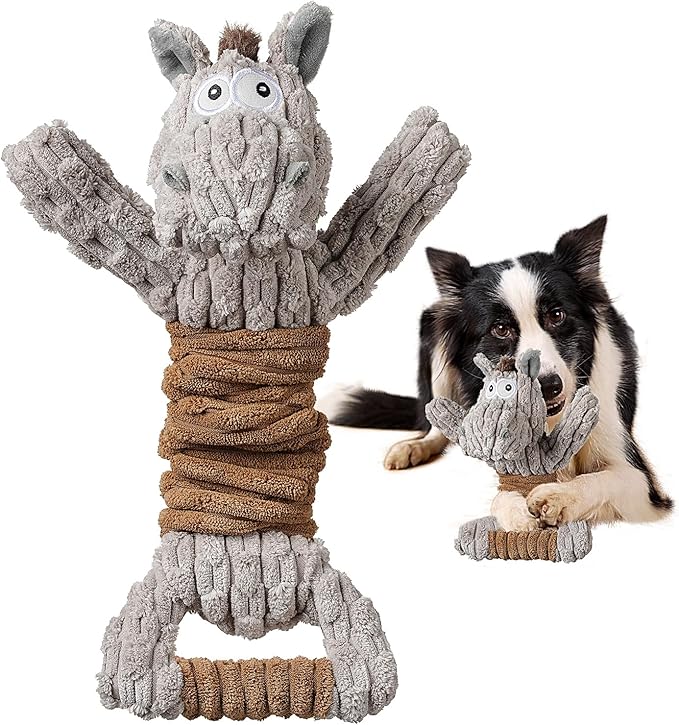Squeaky Dog Toy, Durable Dog Toy Large Breed, Tug of War Dogs Interactive Toy, Stuffed Plush Puppy Toys with Crinkle Paper for Small, Middle, and Big Dogs(Tug of War Series, Donkey)