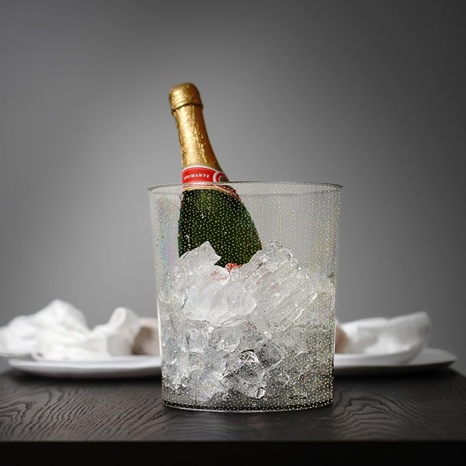 Ice Bucket for Champagne - 6 Pack Plastic Ice Buckets for Parties - 2.83L Gold Transparent Bridal Beverage Tub Cooler Catering Bar Accessories for Wine, Beer, Liquor, Spirits and Seltzers