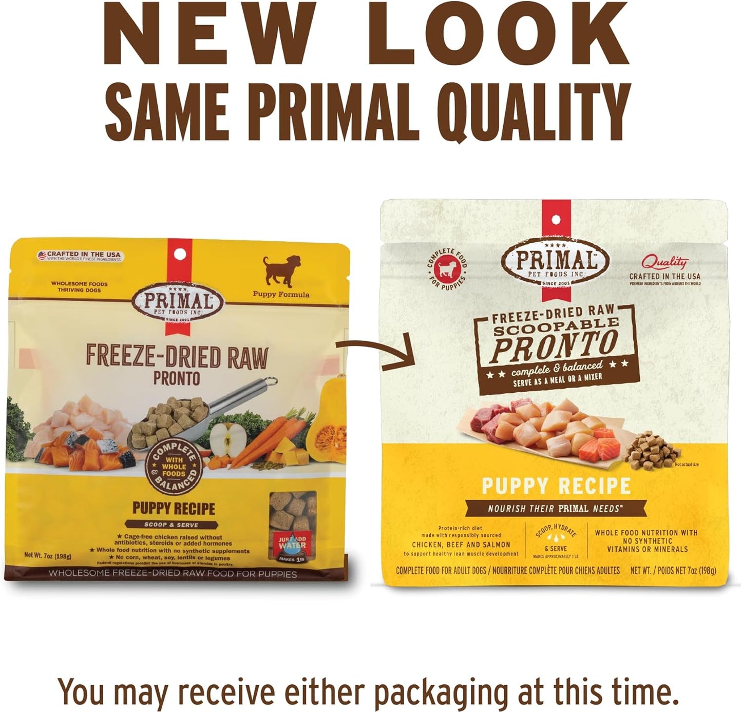 Primal Freeze Dried Puppy Dog Food, Pronto Mini Nuggets; Scoop & Serve, Complete & Balanced Meal; Also Use As Topper or Treat; Premium, Healthy, Grain Free, High Protein Raw Dog Food (25 oz)