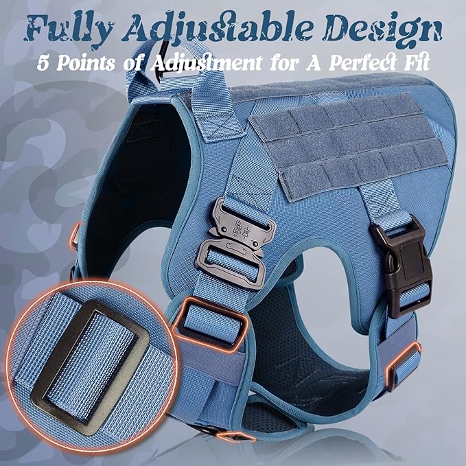 rabbitgoo Tactical Dog Harness for Small, Heavy Duty Pet Harness with Handle, No-Pull Service Vest Small Breed, Adjustable Military Dog Vest for Training Hunting Walking, Blue, S