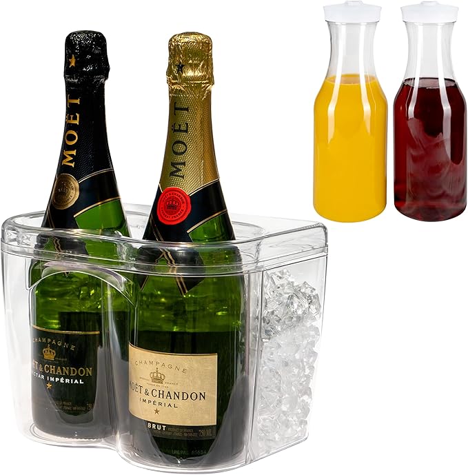 Ice Chilled Wine Bottle Server and Carafe Set - Includes Two 1.35L Carafes | Champagne & Wine Bottle Chiller | Shatter Resistant Cooler for Bars and Outdoors | Keeps Bottles Cooler for Longer