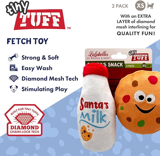 Huxley & Kent Tiny Tuff | Santa's Snack | Christmas Holiday Extra Tough Dog Toy for Small Dogs | 2-Pack Funny Dog Toy | Features Squeaker, Crinkle | Machine Washable