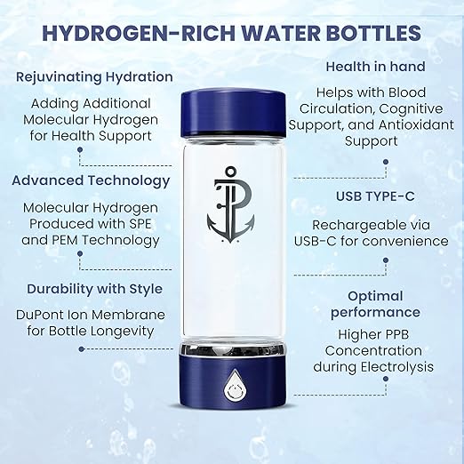 Hydrogen Water Bottle Generator | Durable SPE PEM Electrolysis Technology Hydrogen Water in 3 Min | Portable Water Quick Ionizer Machine for Home, Office, Travel, Exercise, Daily Use & Gifts (Blue)