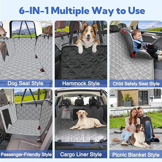 Kytely Dog Car Seat Cover for Back Seat,Waterproof Hammock with Mesh Window, Anti-Scratch Nonslip Car Seat Protector for Dogs, 600D Heavy Duty Dog Seat Cover for Cars Trucks and Suvs Gray