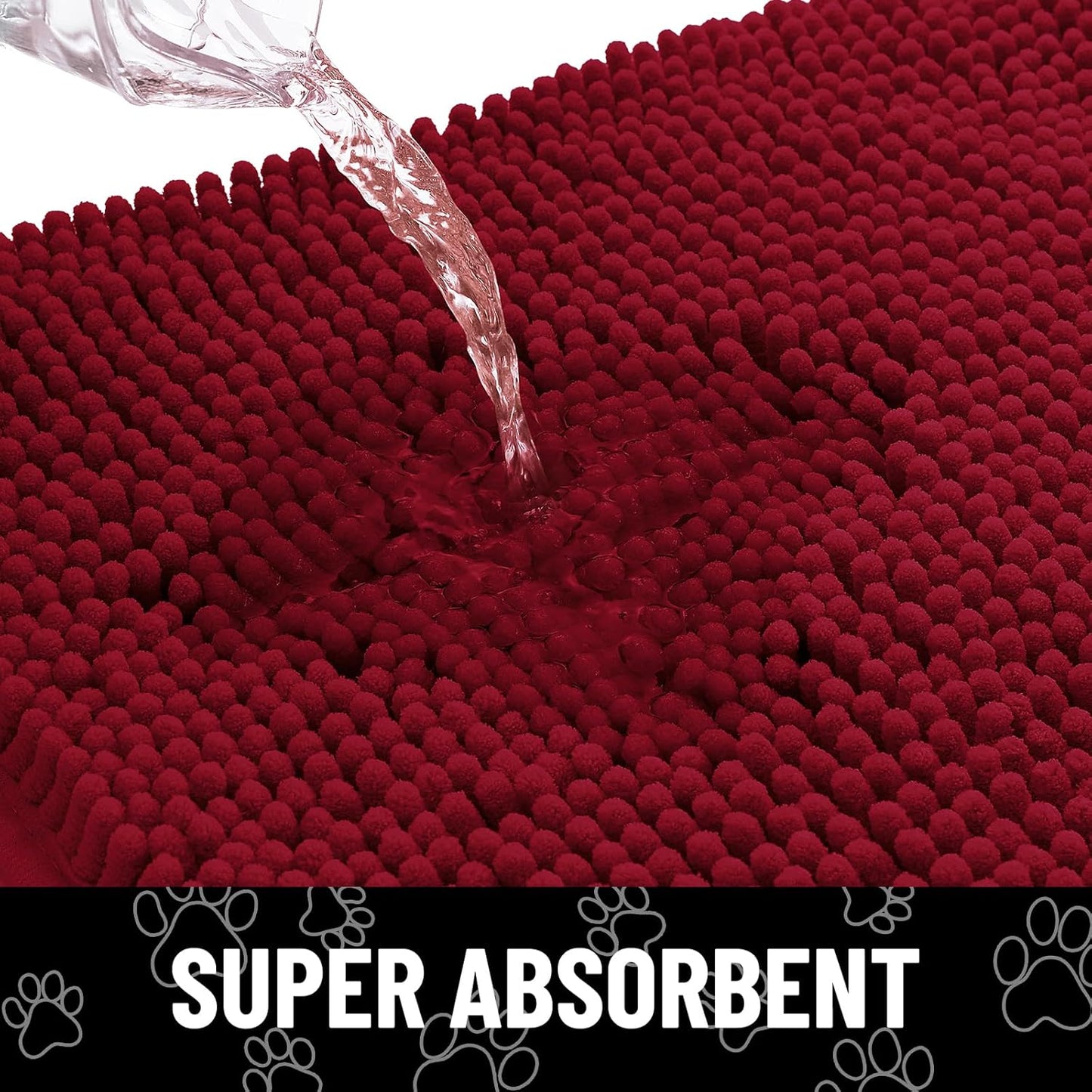 Smiry Dog Door Mat for Muddy Paws, Absorbent Dirt Trapper Non Slip Quick Dry Washable Chenille Mat for Mud Dogs, Entry Rug for Indoor and Outdoor (24x16 Inches, Red)