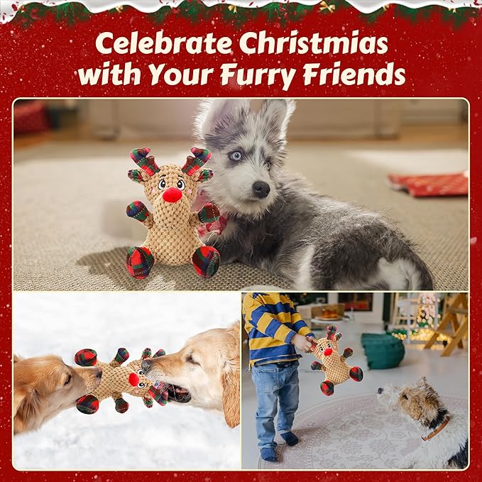 Squeaky Dog Toys, Dog Chew Toys with Crinkle Paper for Puppy, Small, Medium, Large Dogs, Interactive Pet Holiday Toys for Training and Reducing Boredom