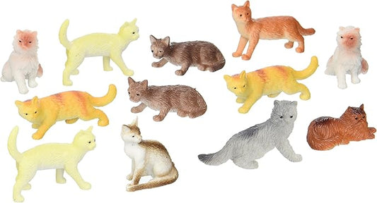 U.S. Toy Dozen Plastic Cat Figures, 2" (UST1576)