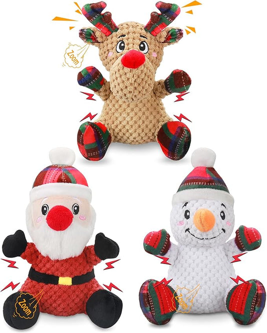 Squeaky Dog Toys, 3 Pack Dog Chew Toys with Crinkle Paper for Puppy, Small, Medium, Large Dogs, Interactive Pet Holiday Toys for Training and Reducing Boredom