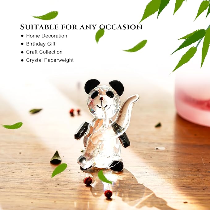 H&D HYALINE & DORA Cute Crystal Glass Panda Figurine with Bamboo for Home Office Decor
