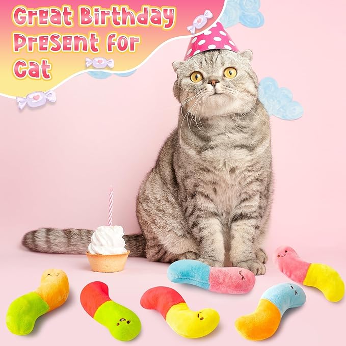 L1rabe Worm Candy Catnip Stuffed Toys - 6P Colorful Worm Organic Cat Toys Funny Indoor Chew Bite Kick Tools, Interactive Pet Supplies Cat Lovers Kittens Birthday Presents Pet Christmas New Year Gifts
