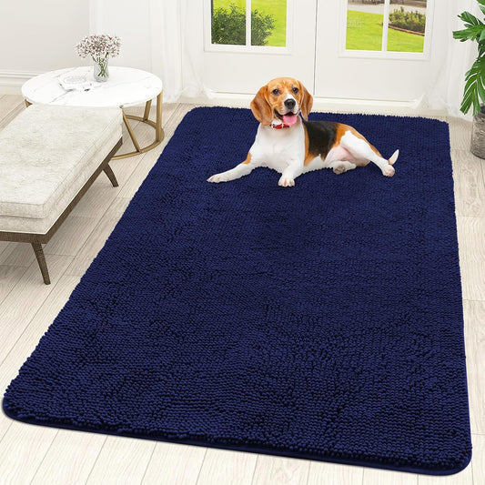 OLANLY Dog Door Mat for Muddy Paws 70x46, Absorbs Moisture and Dirt, Absorbent Non-Slip Washable Doormat, Quick Dry Chenille Mud Mat for Dogs, Entry Indoor Entryway Carpet for Inside Floor, Navy Blue