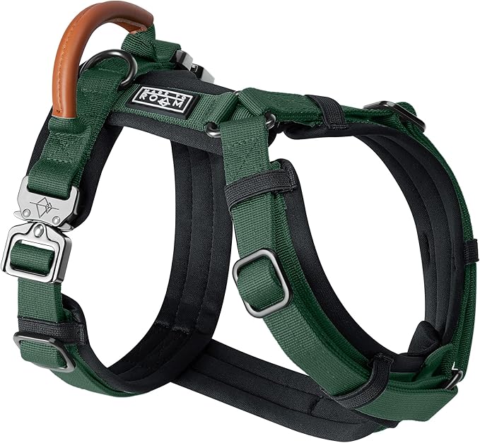 MADE TO ROAM Premium Explorer Harness - Y-Shaped Dog Harness with Adjustable Durable Nylon, Soft Padding, Metal Buckles and Leather Handle for Small, Medium, Large Dogs (Maine Marina, Size 4)