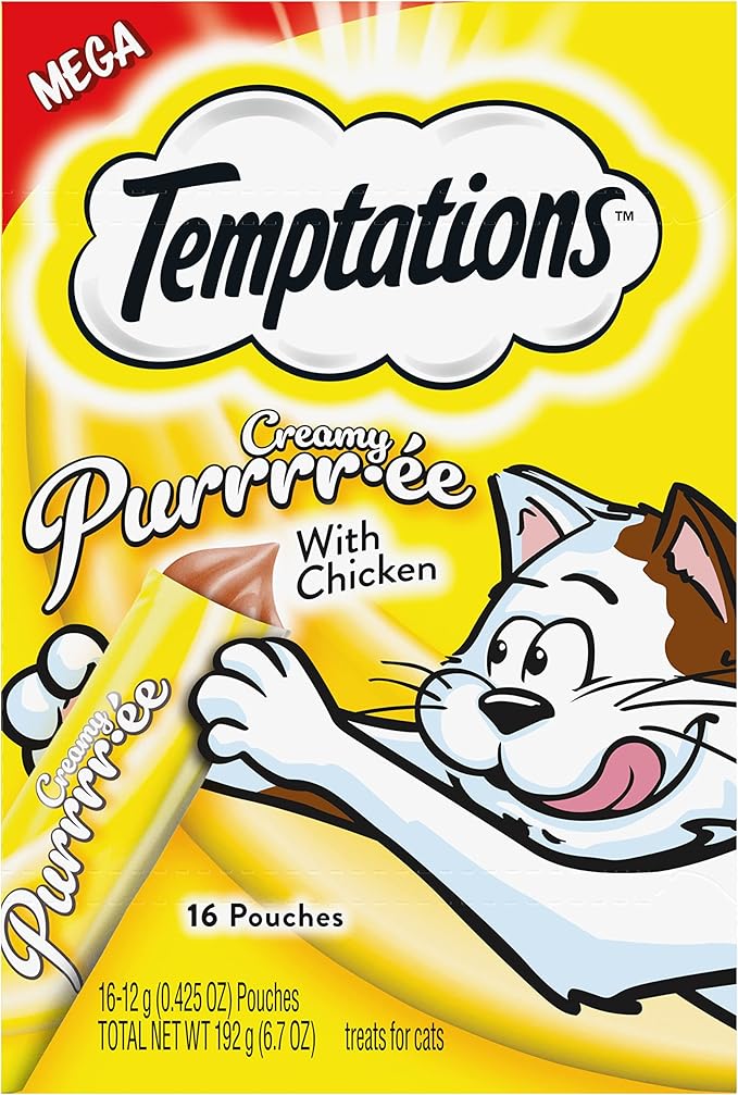 Temptations Creamy Puree Squeezable Lickable Wet Cat Treat with Chicken, 0.42 oz. Tubes, 16 Count