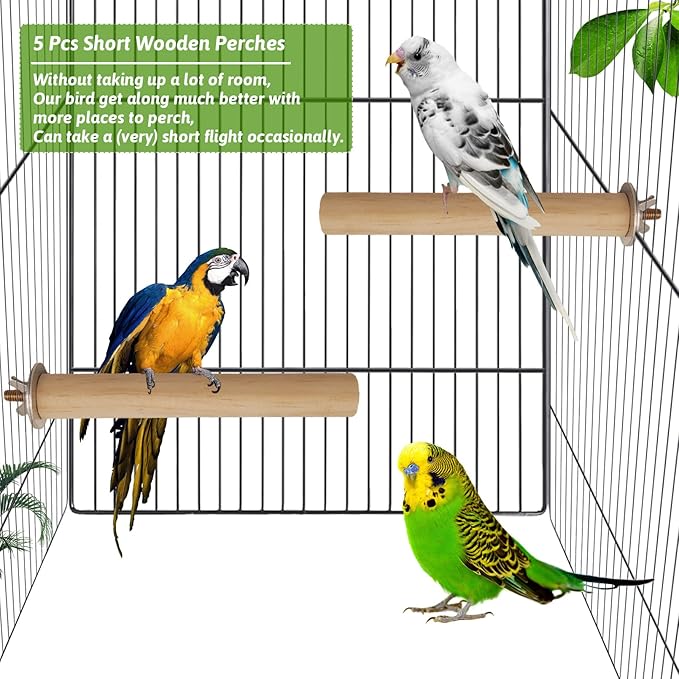 Hamiledyi Bird Perch for Cage Parakeet Stand Bird Cage Accessories Natural Wood Perch 5 Piece Set for Birds Platform Stick Playground for Small and Medium Sized Birds Cockatiel Parrot Conure
