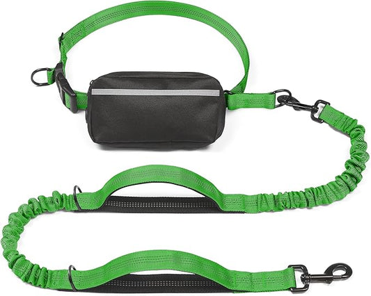 iYoShop Hands Free Dog Leash with Zipper Pouch, Dual Padded Handles and Durable Bungee for Walking, Jogging and Running Your Dog (Large, 25-120 lbs, Emerald)