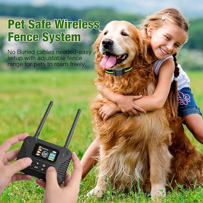 Wireless Dog Fence 2.4GHz Electric Fence for Dogs Wireless Fence for Dogs Portable Electric Dog Fence with Waterproof and Rechargeable Dog Training Collar (1 Controller & 2 Collar)
